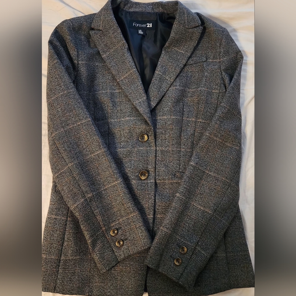 Forever 21 Gray Women's Blazer With Peach Stripes